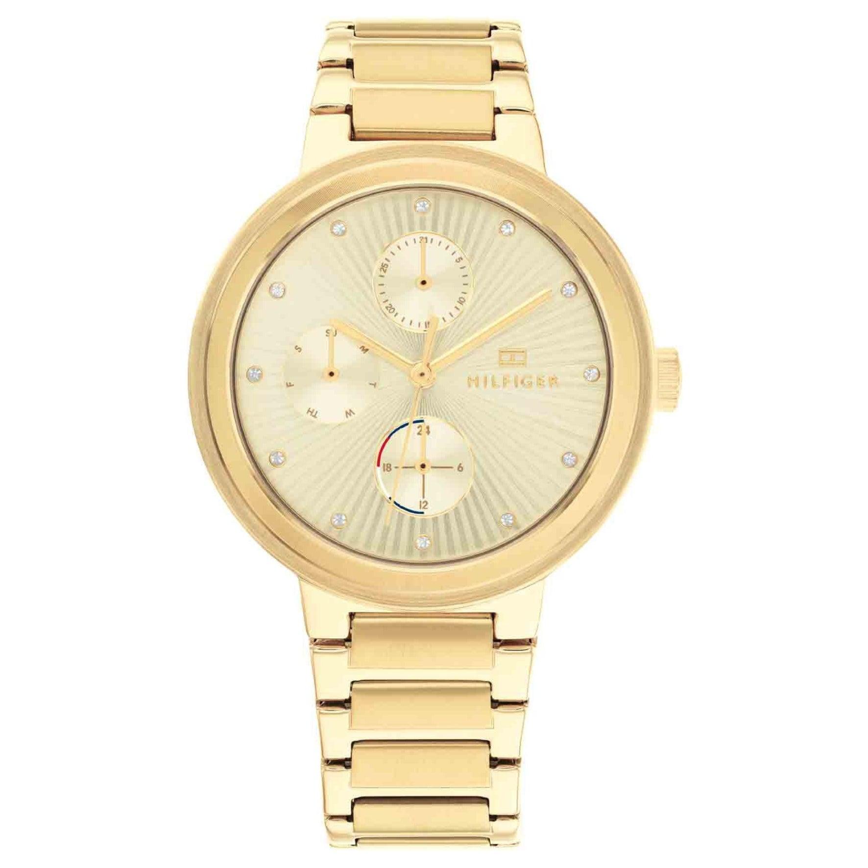Γυναικείο ρολόι Tommy Hilfiger Casual 1782536, με μπρασελέ σε χρυσό χρώμα από ανοξείδωτο ατσάλι και χρυσό καντράν με χρονογράφους και δείκτες σε χρυσό χρώμα.