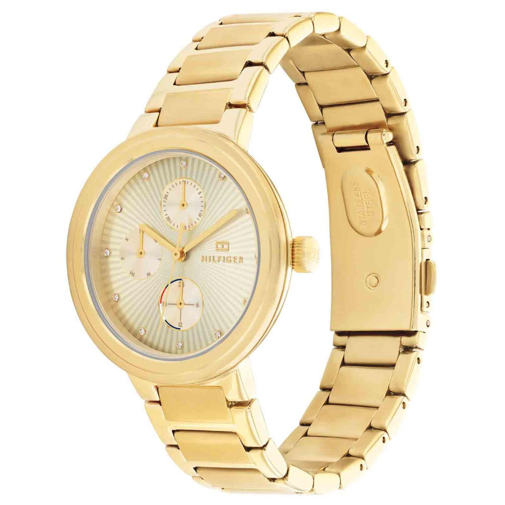 Γυναικείο ρολόι Tommy Hilfiger Casual 1782536, με μπρασελέ σε χρυσό χρώμα από ανοξείδωτο ατσάλι και χρυσό καντράν με χρονογράφους και δείκτες σε χρυσό χρώμα.