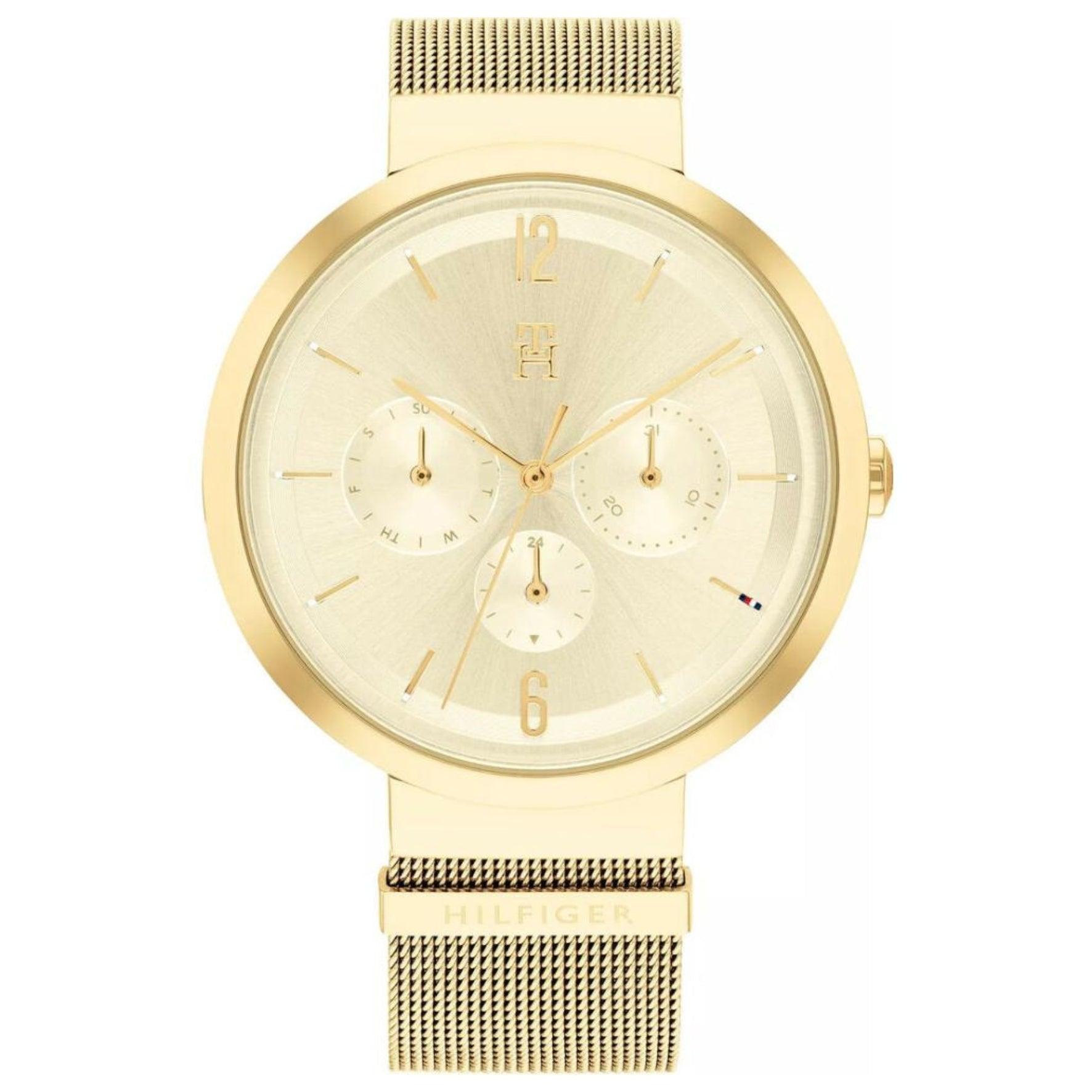 Γυναικείο ρολόι Tommy Hilfiger Lidia 1782539, με μπρασελέ σε χρυσό χρώμα από ανοξείδωτο ατσάλι και χρυσό καντράν με χρονογράφους και δείκτες σε χρυσό χρώμα.