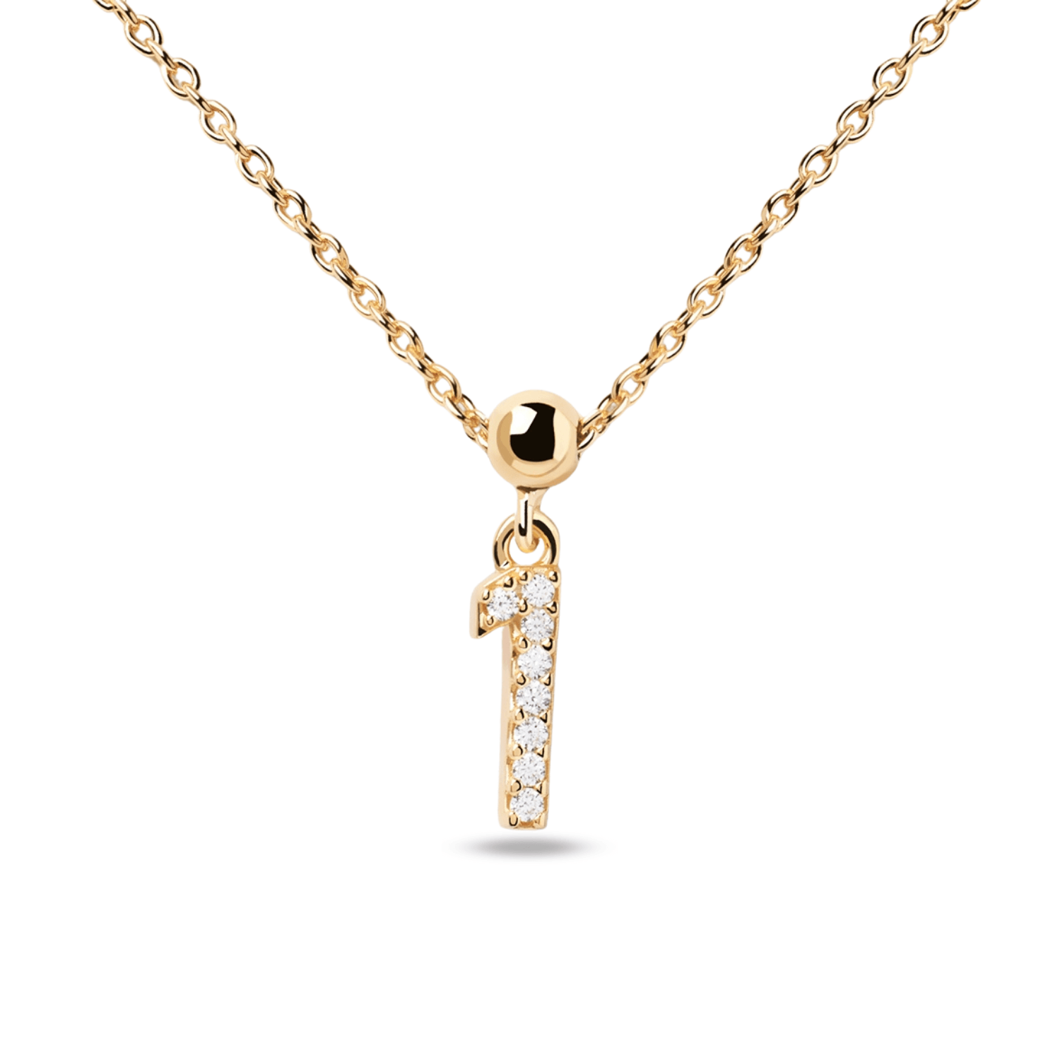 PD Paola Charm αριθμός ένα (1), επιχρυσωμένο ασήμι με ζιργκόν., με κολιέ η βραχιόλι.