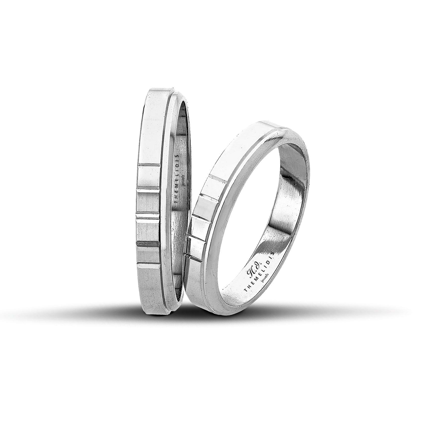 Πρωτότυπες βέρες γάμου λευκόχρυσες λουστρέ με ματ λεπτομέρειες, πλάτους 3.5 mm