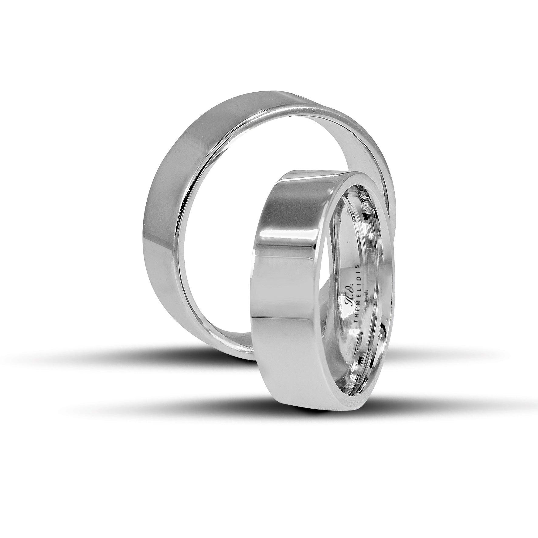 Μοντέρνες λευκόχρυσες βέρες γάμου 6 mm, λουστρέ με ματ σχέδια, πολυτελής χειροποίητη κατασκευή σε 9, 14, 18 ή 22 καράτια.