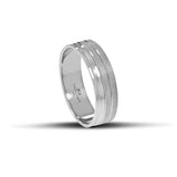 Λευκόχρυσες βέρες γάμου 6,5 mm, ματ με λουστρέ λεπτομέρειες, χειροποίητης κατασκευής, διαθέσιμες σε 9, 14, 18 ή 22 καράτια.