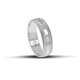 Μοντέρνες βέρες γάμου λευκόχρυσες 6 mm, ματ με λουστρέ γραμμή, λαμπερές και χειροποίητης κατασκευής, διαθέσιμες σε 9, 14, 18 ή 22 καράτια.