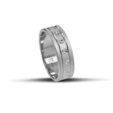 Λευκόχρυσες βέρες γάμου 6 mm, ματ με στρογγυλά ανάγλυφα σχέδια που συνδυάζουν φινέτσα και πρωτοτυπία, χειροποίητης κατασκευής, διαθέσιμες σε 9, 14, 18 ή 22 καράτια.