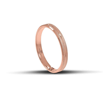 Ροζ χρυσές βέρες γάμου 3 mm, ματ με λουστρέ γραμμή στο κέντρο, χειροποίητες, κομψές και ρομαντικές, διαθέσιμες σε 9, 14, 18 ή 22 καράτια.