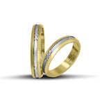 Δίχρωμες βέρες γάμου χρυσές και λευκόχρυσες 4.3 mm ματ με λουστρέ σχέδια, διαθέσιμες σε 9, 14, 18 ή 22 καράτια, χειροποίητης κατασκευής.