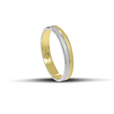 Βέρες γάμου 4 mm, χρυσές και λευκόχρυσες ματ με λεπτή λουστρέ γραμμή στο κέντρο, δίχρωμες και χειροποίητες, διαθέσιμες σε 9, 14, 18 ή 22 καράτια.