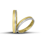 Δίχρωμες βέρες γάμου χρυσές και λευκόχρυσες 3.5 mm, σαγρέ με λουστρέ λευκόχρυση γραμμή, ιδανικές για ζευγάρια που αγαπούν την κομψότητα, διαθέσιμες σε 9, 14, 18 ή 22 καράτια.