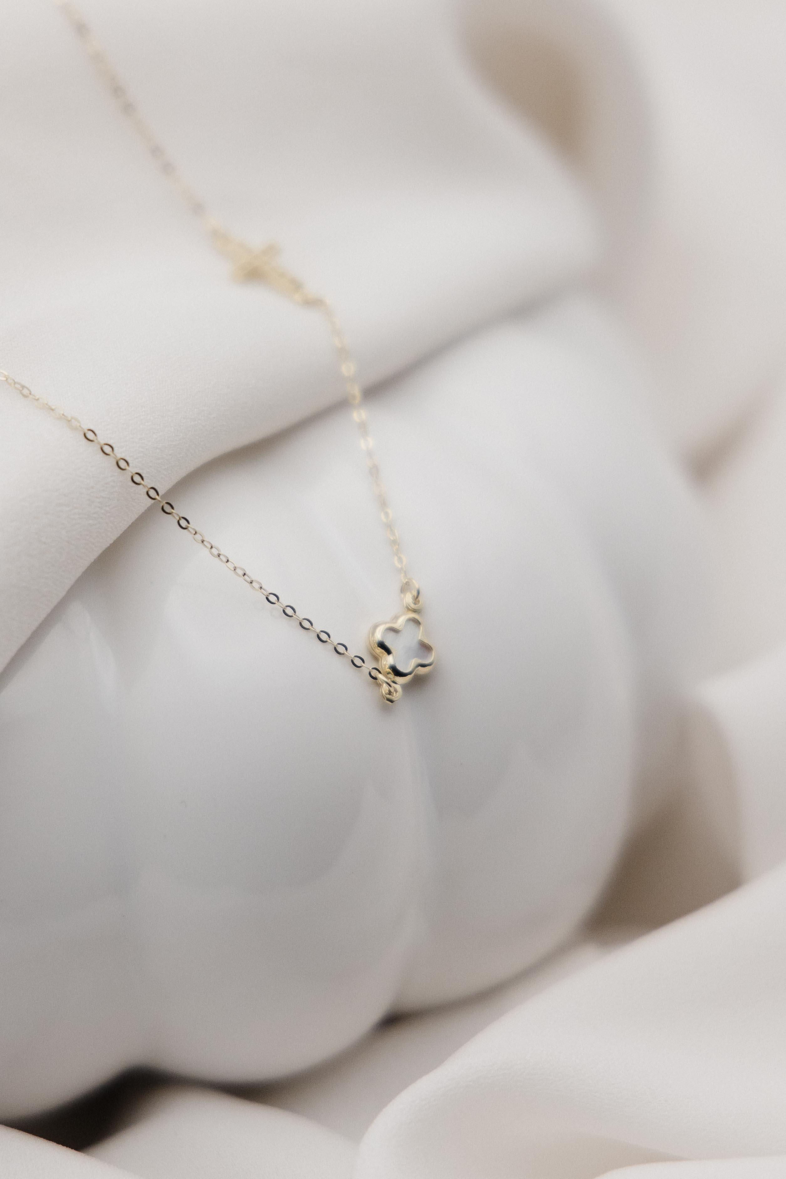 Χρυσό κολιέ Κ14 σταυρουδάκια με ζιργκόν και φίλντισι NL5103.210