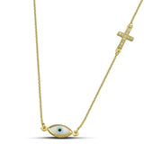 Χρυσό κολιέ Κ14 φίλντισι μάτι και σταυρό