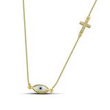 Χρυσό κολιέ Κ14 φίλντισι μάτι και σταυρό