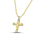 Σταυρός βάπτισης από χρυσό Κ14 σαγρέ για γυναίκα.  Φορεμένος σε «Θ» αλυσίδα.