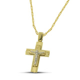Ανδρικός βαπτιστικός σταυρός από χρυσό Κ14 διπλής όψης, φορεμένος σε «Θ» αλυσίδα.