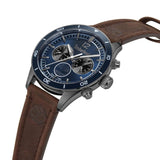 Ρολόι χρονογράφος Timberland Ashmont TDWGF2230903 με καφέ δερμάτινο λουρί, μπλε καντράν και κάσα διαμέτρου 46mm με ένδειξη ημερομηνίας και ένδειξη δεύτερης ώρας..