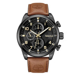 Ανδρικό ρολόι Timberland Henniker II TDWGF2201102 dual time με καφέ δερμάτινο λουράκι και μαύρο καντράν διαμέτρου 46mm.