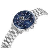 Ανδρικό ρολόι Timberland Henniker II TDWGK2201103 dual time με ασημί ατσάλινο μπρασελέ και μπλε καντράν διαμέτρου 46mm.