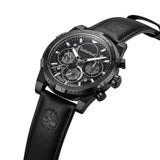 Ρολόι Timberland Sherbrook TDWGF0009402 με μαύρο δερμάτινο λουρί, μαύρο καντράν με ένδειξη ημερομηνίας και χρονογράφους και κάσα διαμέτρου 45mm.