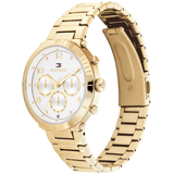 Γυναικείο ρολόι Tommy Hilfiger Emery 1782490 με χρυσό ατσάλινο μπρασελέ και άσπρο καντράν διαμέτρου 38mm με ζιργκόν.