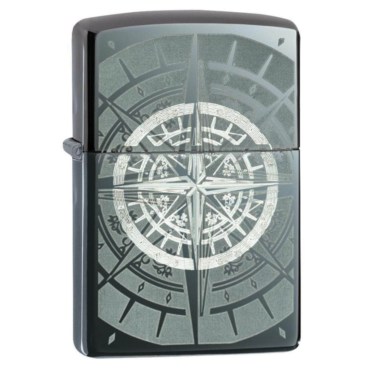 Αντιανεμικός αναπτήρας Zippo Compass 29232 σε γκρι σκούρο χρώμα,γυαλιστερό φινίρισμα & σχέδιο πυξίδας με δυνατότητα χαράγματος για ένα προσωποποιημένο δώρο.