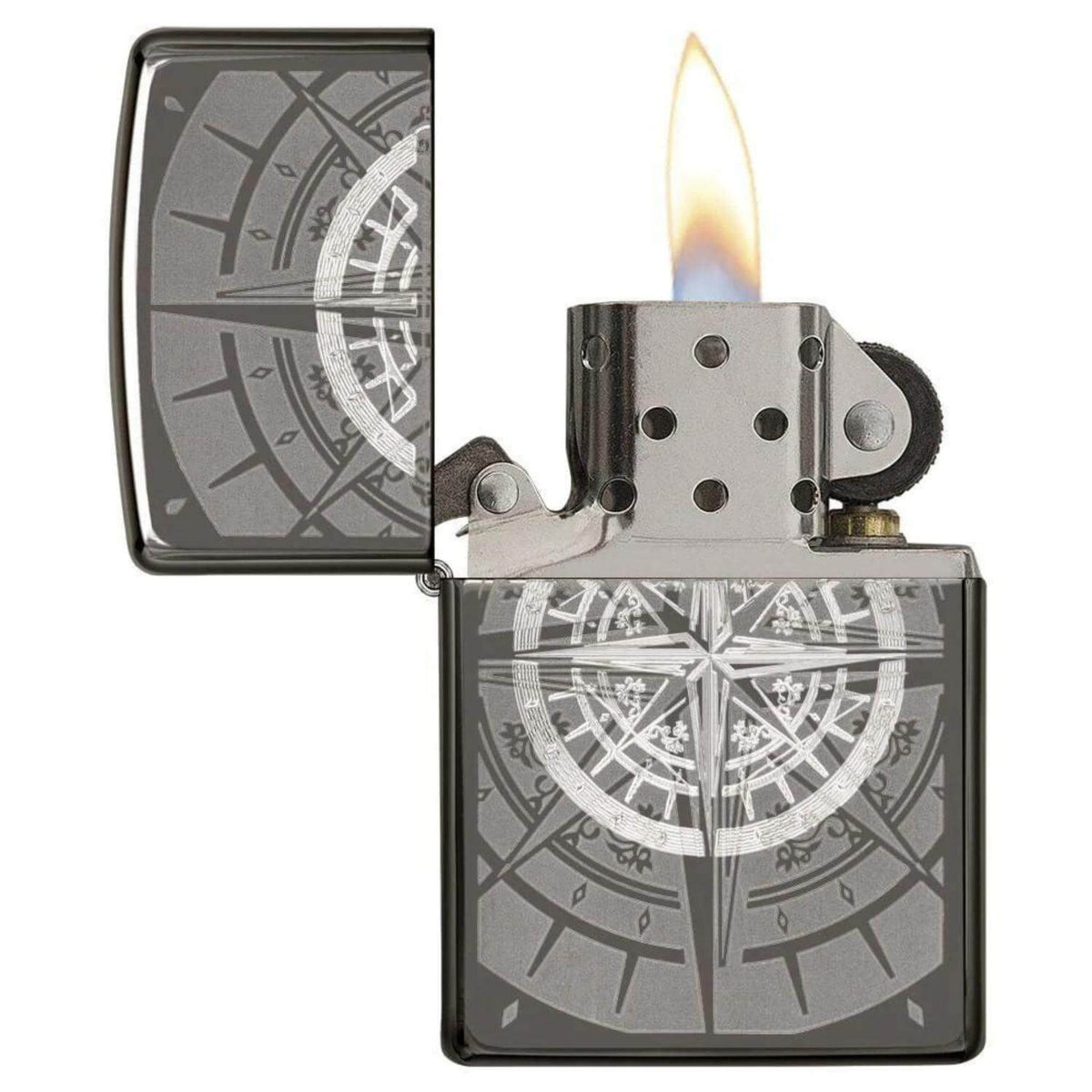 Αντιανεμικός αναπτήρας Zippo Compass 29232 σε γκρι σκούρο χρώμα,γυαλιστερό φινίρισμα & σχέδιο πυξίδας με δυνατότητα χαράγματος για ένα προσωποποιημένο δώρο.