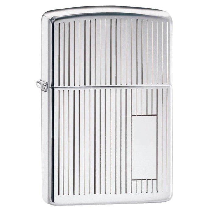 Αντιανεμικός αναπτήρας Zippo Engine Turned 350 σε ασημί μεταλικό χρώμα με κάθετες γραμμές. και δυνατότητα χάραξης.