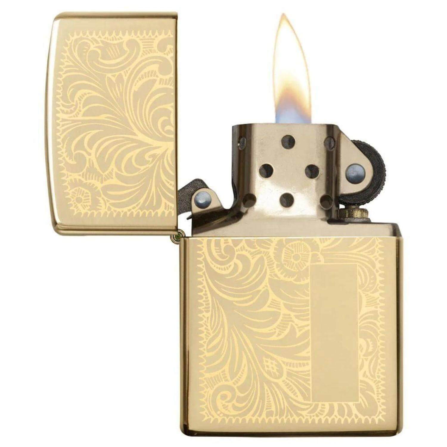 Αντιανεμικός αναπτήρας Zippo Gold Venetian 352B σε χρυσό μεταλικό χρώμα με φλοράλ λεπτομέρειες και δυνατότητα χάραξης.