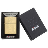 Αντιανεμικός αναπτήρας Zippo Gold Venetian 352B σε χρυσό μεταλικό χρώμα με φλοράλ λεπτομέρειες και δυνατότητα χάραξης.