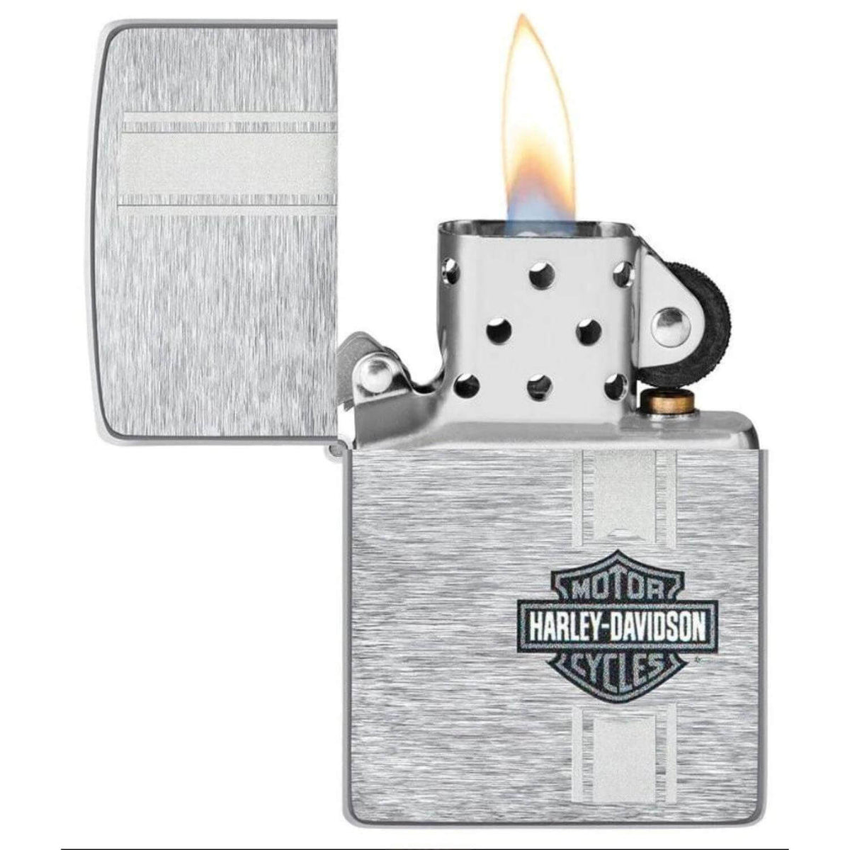 Αντιανεμικός αναπτήρας Zippo Harley Davidson 49828 σε ασημί μεταλικό χρώμα με ματ υφή και δυνατότητα χάραξης.
