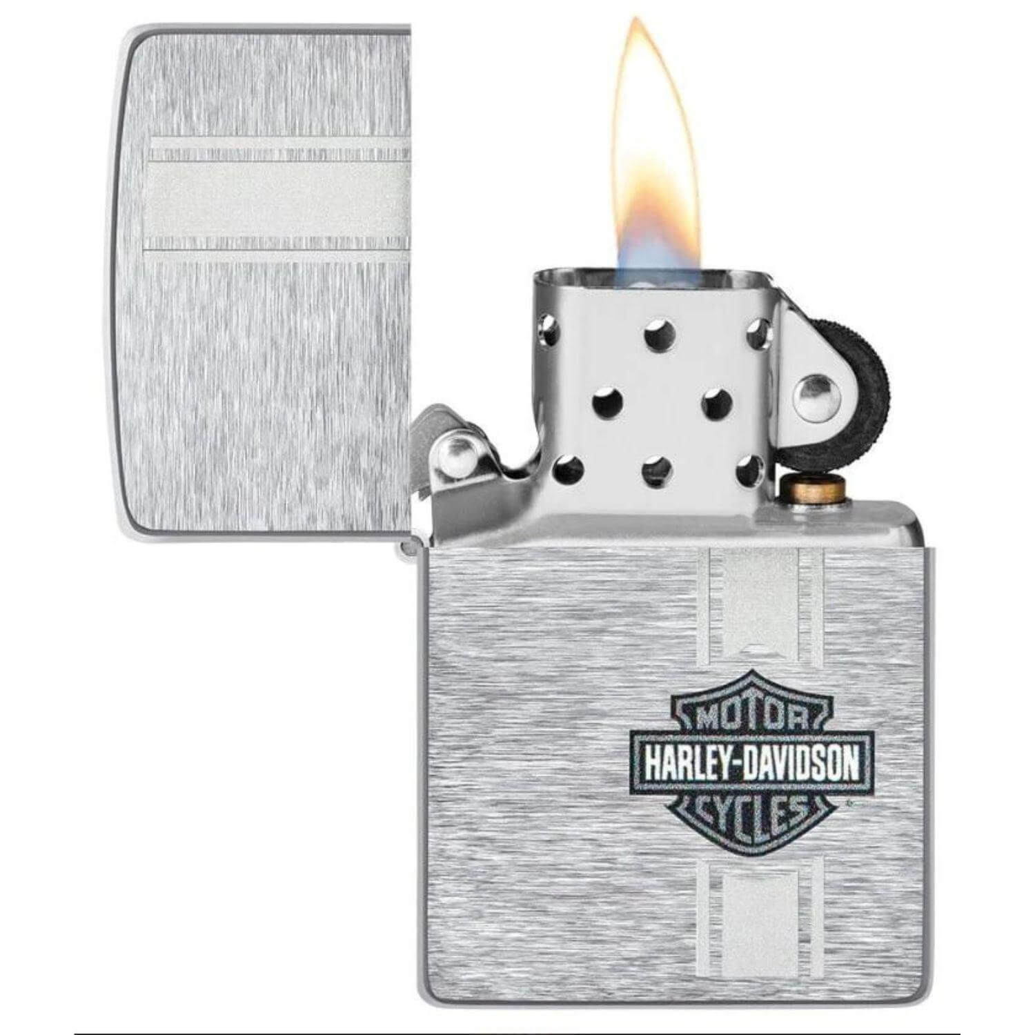 Αντιανεμικός αναπτήρας Zippo Harley Davidson 49828 σε ασημί μεταλικό χρώμα με ματ υφή και δυνατότητα χάραξης.