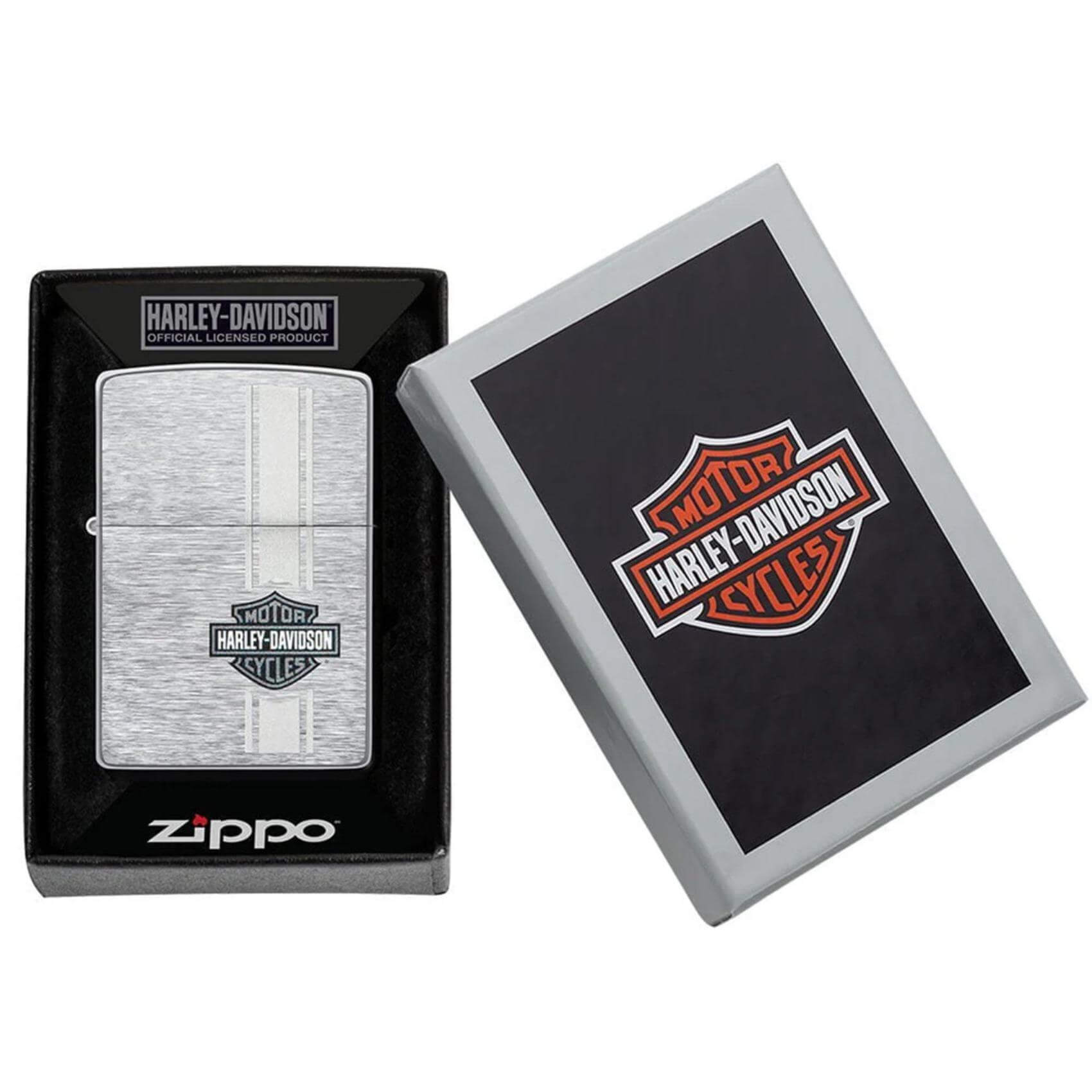 Αντιανεμικός αναπτήρας Zippo Harley Davidson 49828 σε ασημί μεταλικό χρώμα με ματ υφή και δυνατότητα χάραξης.