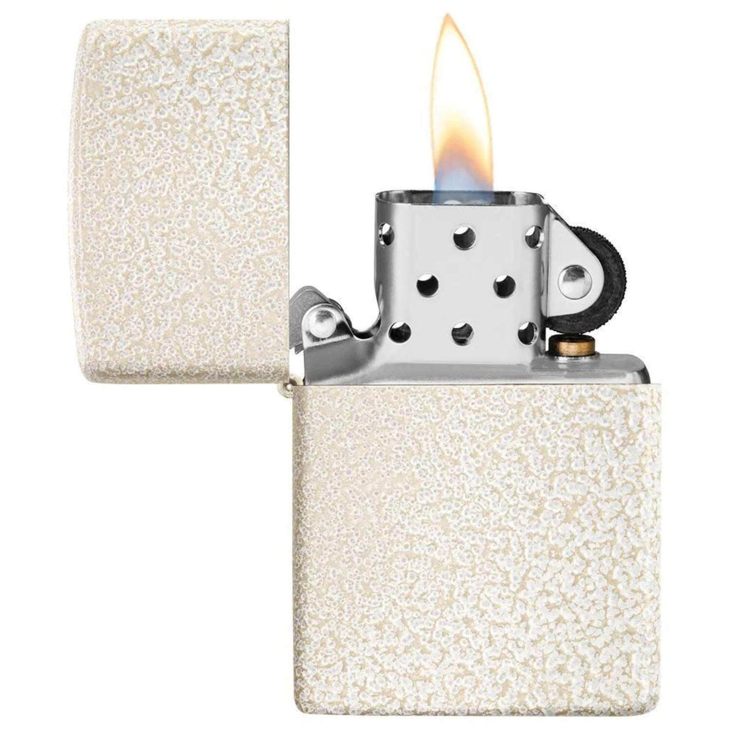 Αντιανεμικός αναπτήρας Zippo Mercury Glass Matte 49181 σε μπεζ μεταλικό χρώμα με ανάγλυφη υφή και δυνατότητα χάραξης.