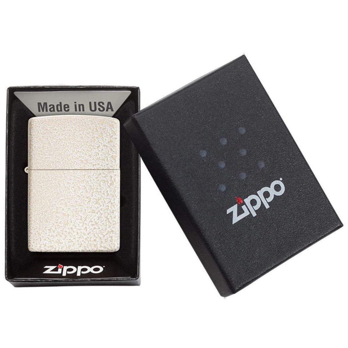 Αντιανεμικός αναπτήρας Zippo Mercury Glass Matte 49181 σε μπεζ μεταλικό χρώμα με ανάγλυφη υφή και δυνατότητα χάραξης.