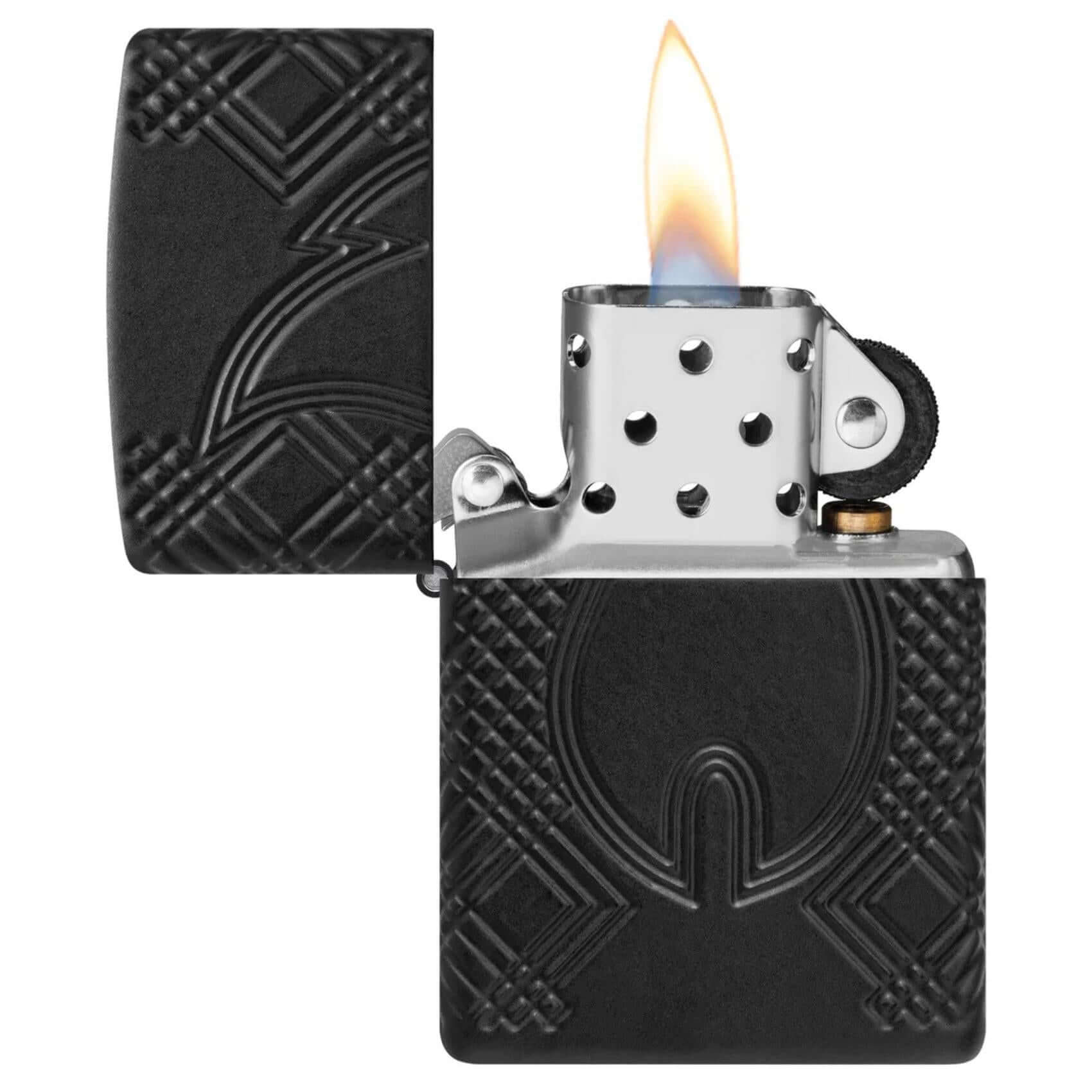 Αναπτήρας Zippo 46775 Rivet Flame Design Armour Black Matte. Ανοιχτός.