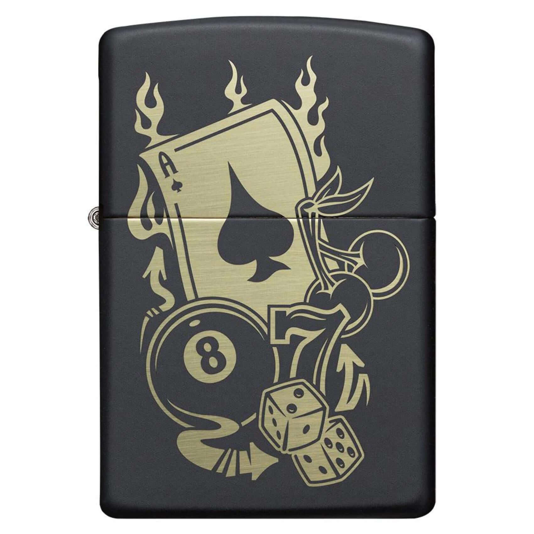 Αναπτήρας Zippo Gambling Design 49257 αντιανεμικός με φινίρισμα Black Matte και casino inspired σχέδιο.
