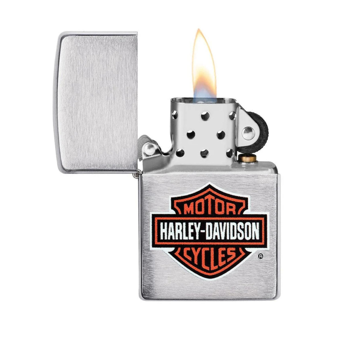 Ανοιχτός αναπτήρας Zippo Harley-Davidson Bar & Shield Logo 200HD.H252 με αναμμένη φλόγα