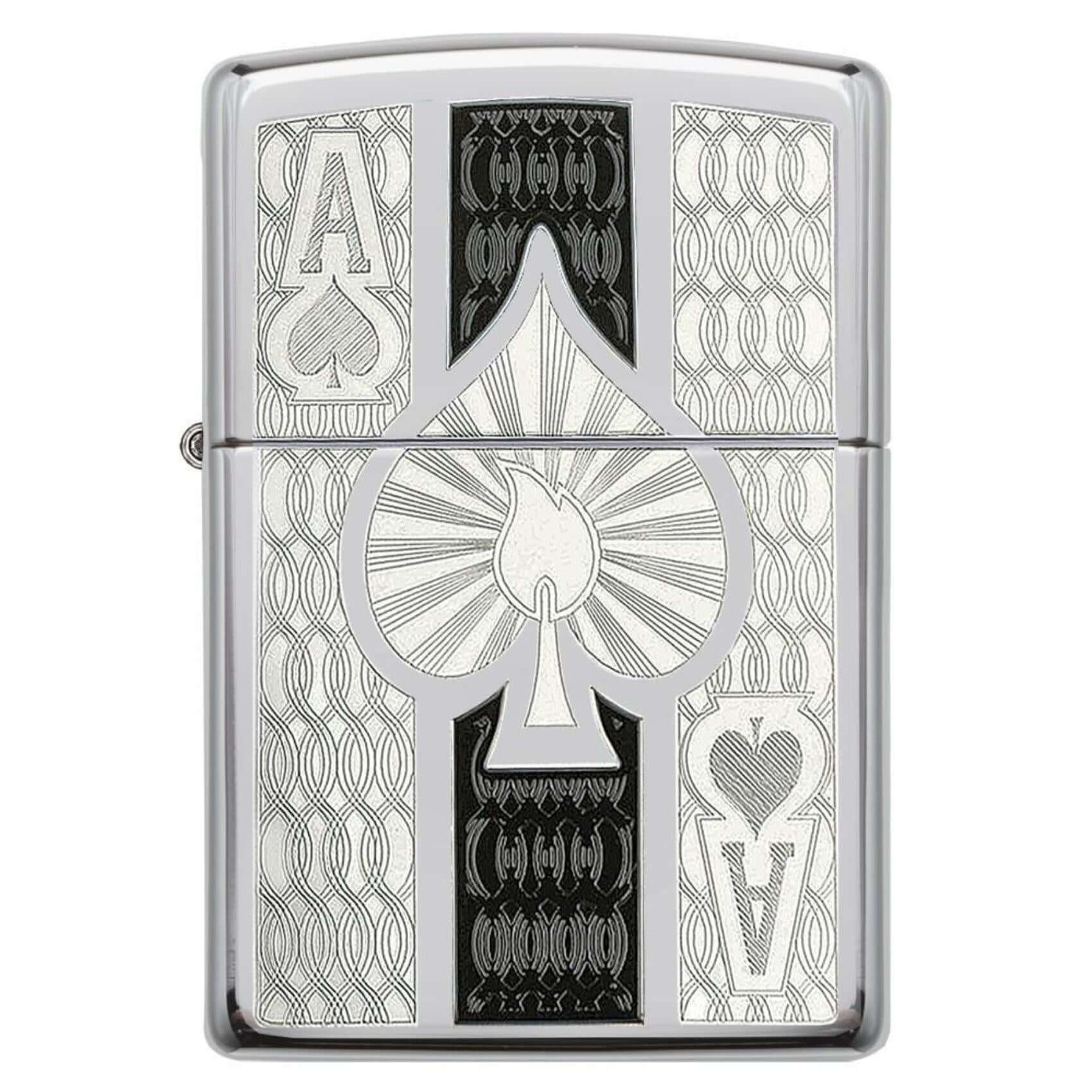 Αναπτήρας Zippo Intricate Spade Design 24196 αντιανεμικός με φινίρισμα High Polish Chrome και ιδιαίτερο σχέδιο άσσου.