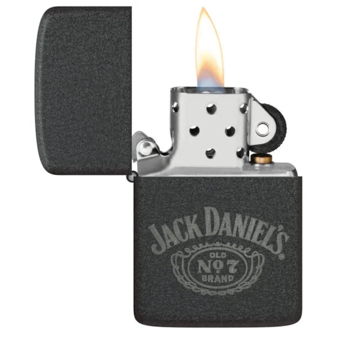 Ανοιχτός αναπτήρας Zippo Jack Daniel's No. 7 Design 46796 με αναμμένη φλόγα
