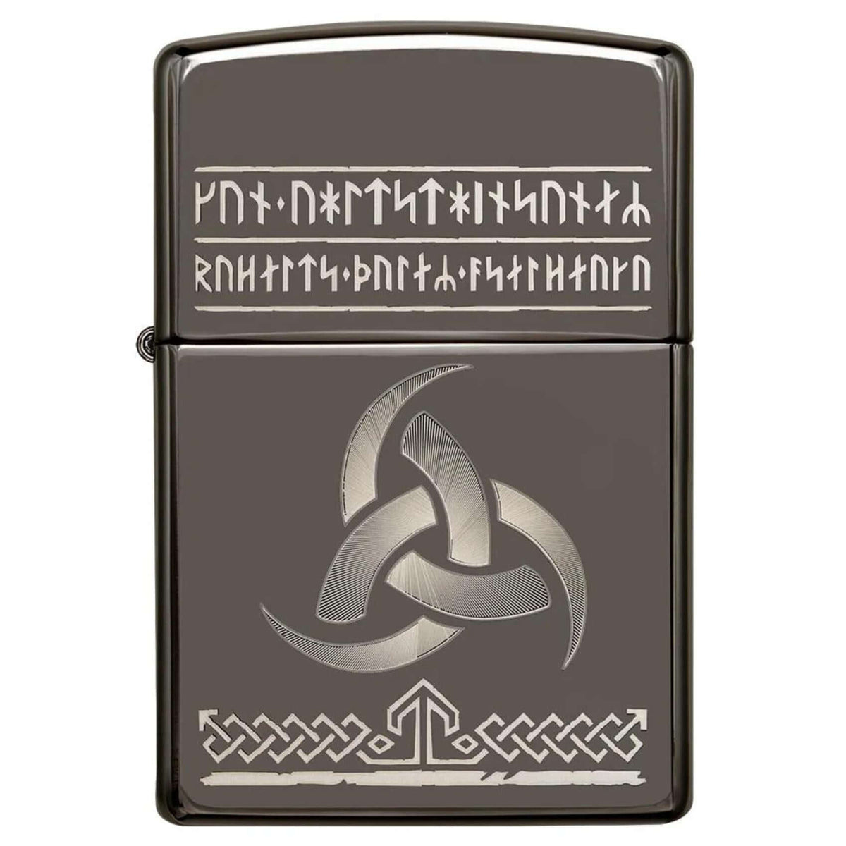 Αναπτήρας Zippo Odin Design 49302 αντιανεμικός με φινίρισμα Black Ice® και σχέδιο εμπνευσμένο από τη σκανδιναβική μυθολογία.