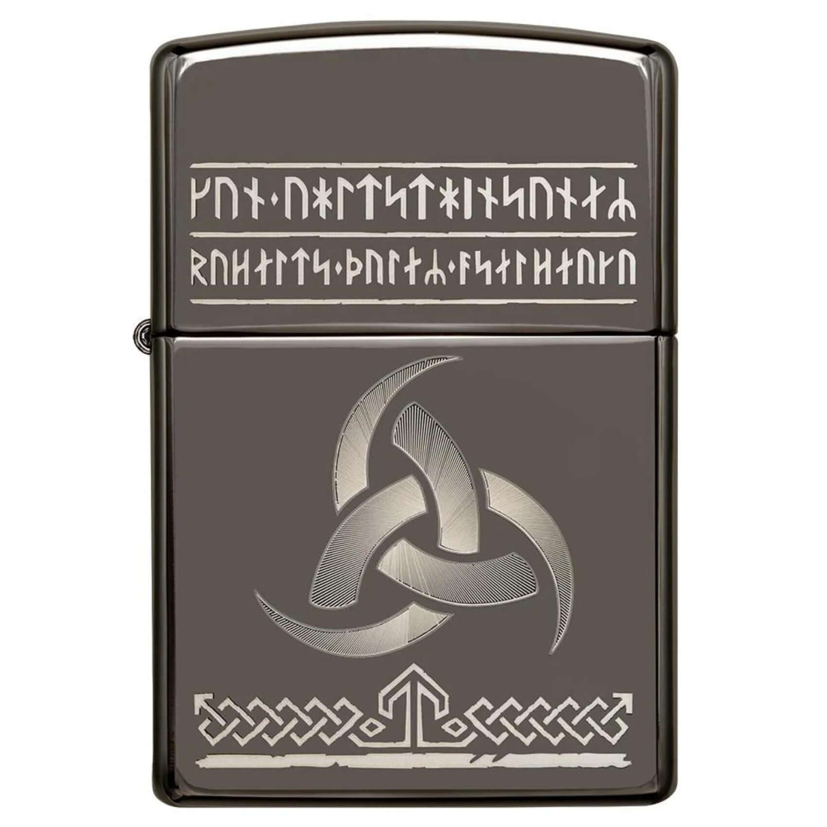 Αναπτήρας Zippo Odin Design 49302 αντιανεμικός με φινίρισμα Black Ice® και σχέδιο εμπνευσμένο από τη σκανδιναβική μυθολογία.