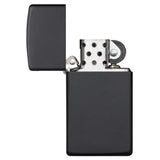 Ανοιχτός αναπτήρας Zippo Slim Black Matte 34595 με λεπτή μεταλλική κατασκευή και μαύρο ματ φινίρισμα.