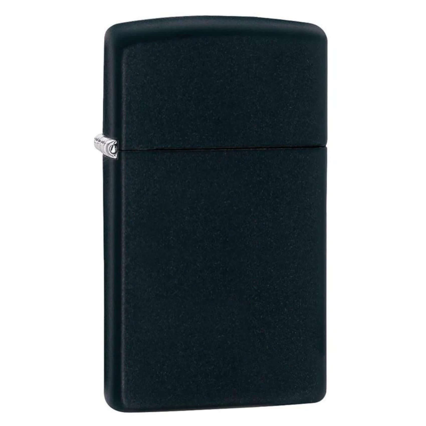 Αναπτήρας Zippo Slim Black Matte 34595 σε πλάγια όψη με μαύρο ματ φινίρισμα.