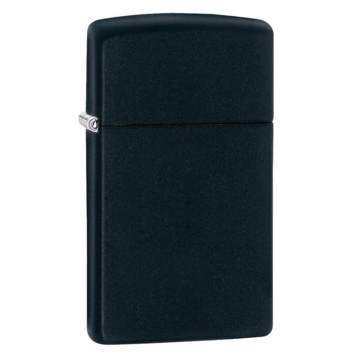 Αναπτήρας Zippo Slim Black Matte 34595 σε πλάγια όψη με μαύρο ματ φινίρισμα.