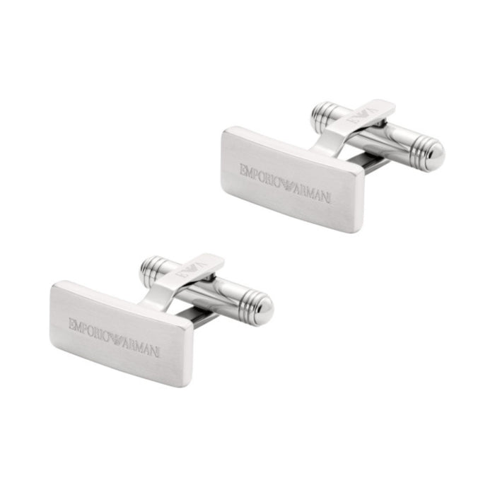 Ανδρικά μανικετόκουμπα Emporio Armani Eagle Logo EGS3308040 από ανοξείδωτο ατσάλι σε ασημί χρώμα και ορθογώνιο σχήμα.