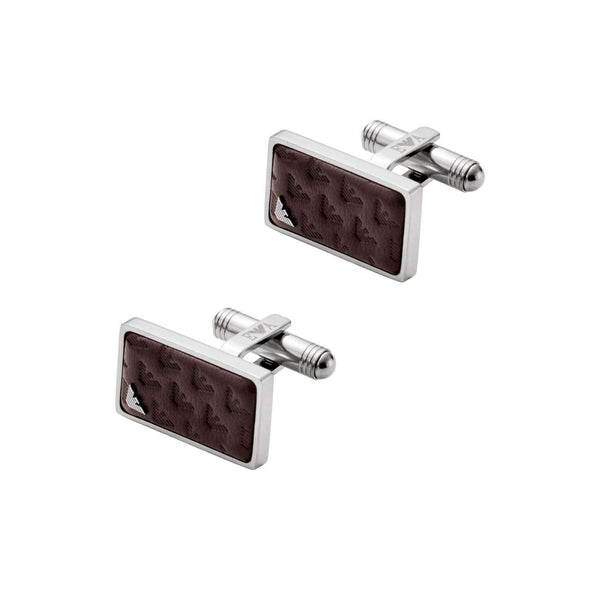 Ανδρικά μανικετόκουμπα Emporio Armani EGS3250040 από ανοξείδωτο ατσάλι σε καφέ χρώμα με ασημί λεπτομέρειες.