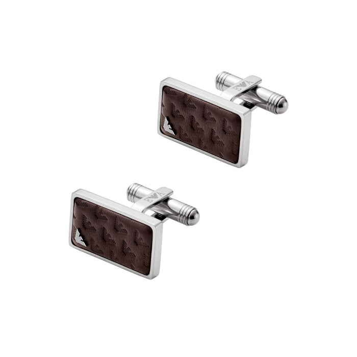 Ανδρικά μανικετόκουμπα Emporio Armani EGS3250040 από ανοξείδωτο ατσάλι σε καφέ χρώμα με ασημί λεπτομέρειες.