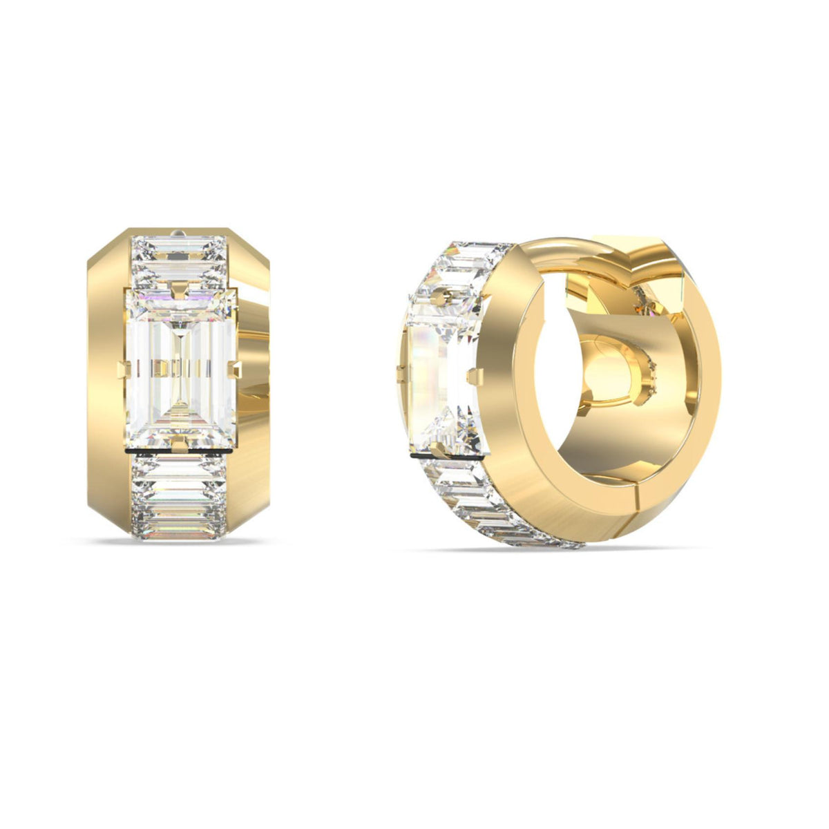 Ανδρικά σκουλαρίκια κρίκοι Guess Barrio JUME06074JWYGT/U χρυσά με λευκές πέτρες baguette