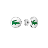 Ανδρικά ατσάλινα ασημί σκουλαρίκια Lacoste 2040497 μπροστινή όψη με το λογότυπο του κροκοδείλου.