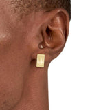 Ανδρικά σκουλαρίκια Lacoste 2040436 από ανοξείδωτο ατσάλι σε χρυσό χρώμα διακοσμημένα με το λογότυπο του brand, φορεμένοι