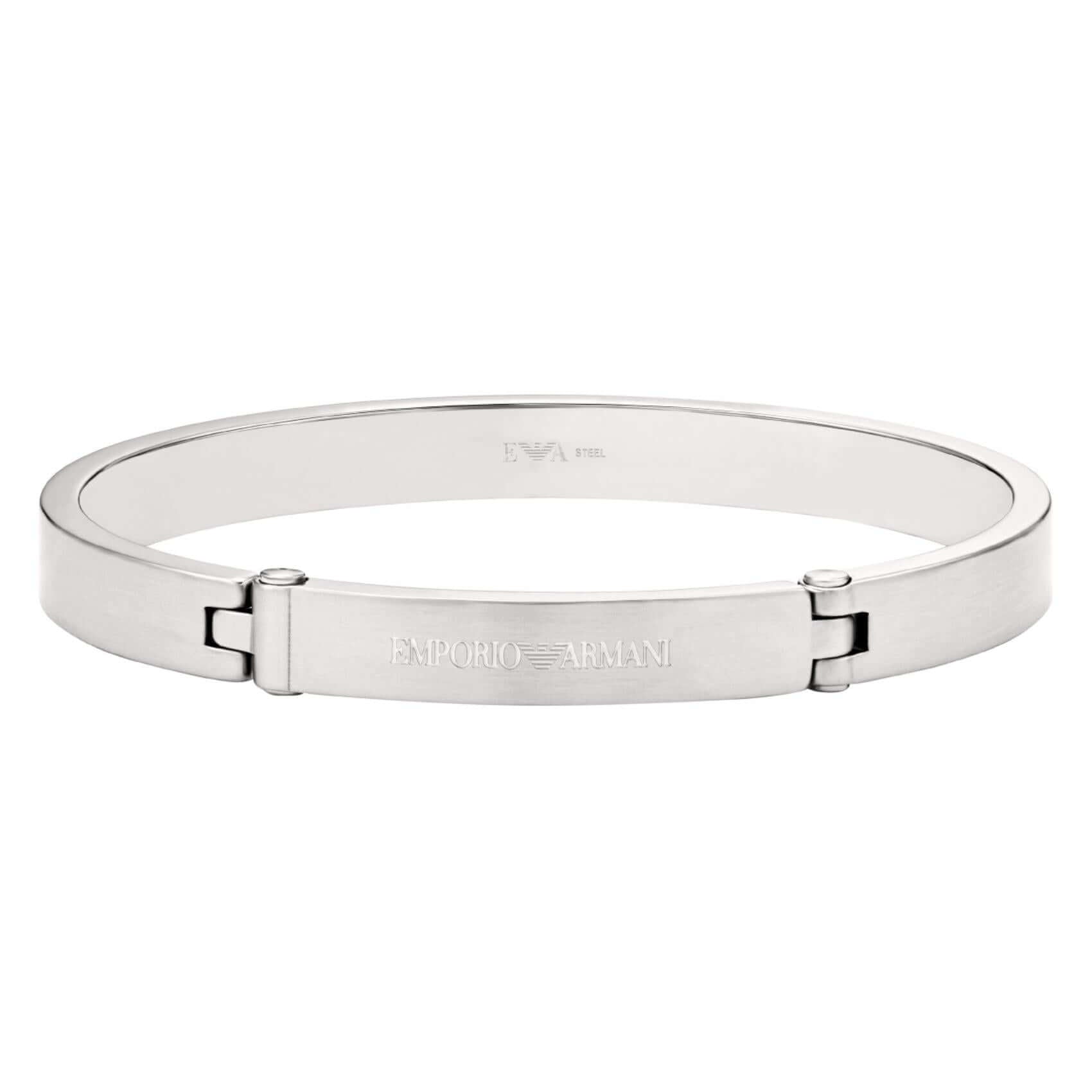 Ανδρική χειροπέδα Emporio Armani Eagle Logo EGS3307040 από ανοξείδωτο ατσάλι σε ασημί χρώμα.